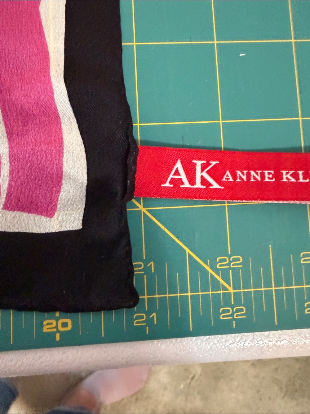 Vintage Anne Klein Pink, Black & White Geometric 100% Silk Scarf - Picture 4 of 5